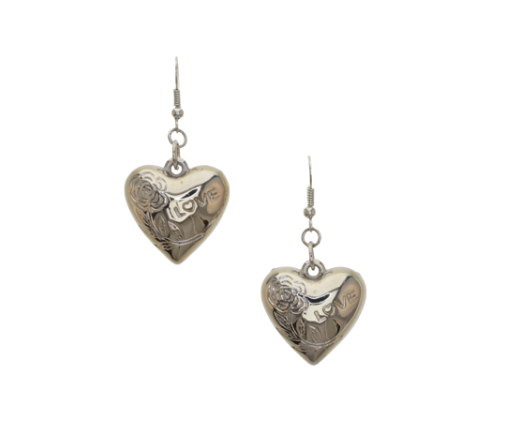 Silver Heart Shape Drop Earrings