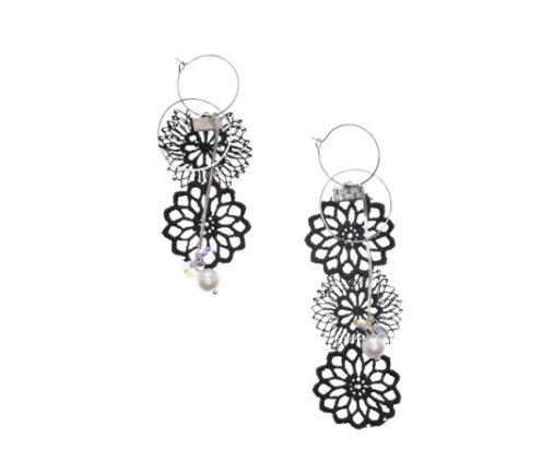 Black Flower Fabric Hoop Earrings