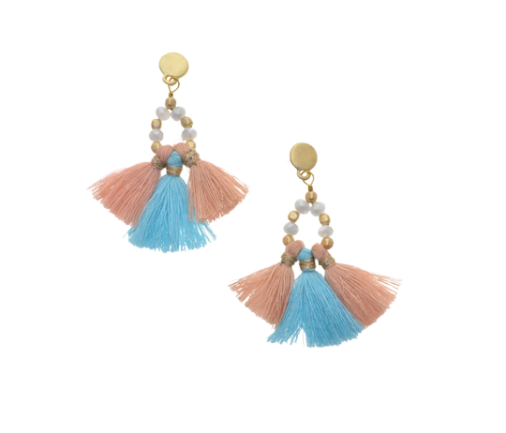 Coral and Pink Tassel Drop Earrings