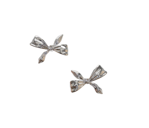 Silver Bow Tie Stud Earrings