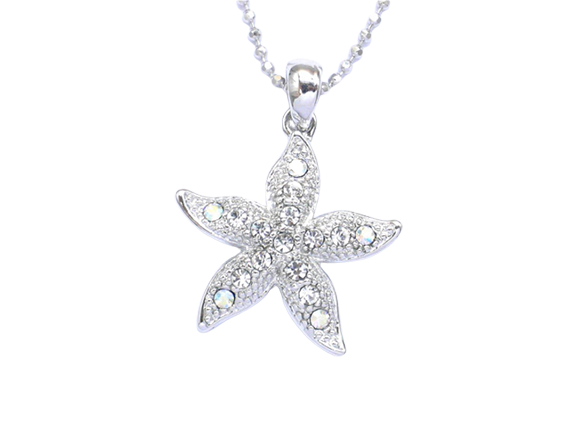 Rhinestone Flower Pendant Necklace - Silver
