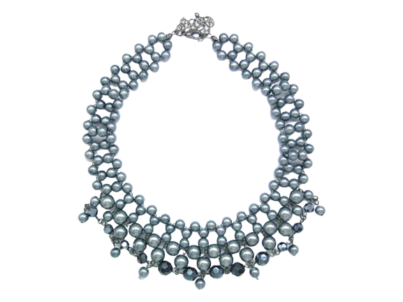 Multi Layers Dark Blue Pearls Short Necklace