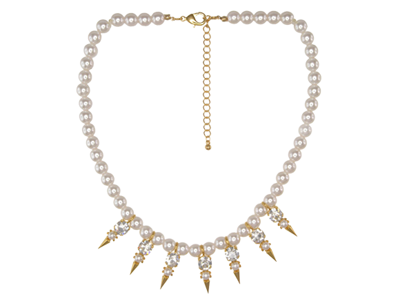 Gold Pyramid Bottom Pearl Short Necklace
