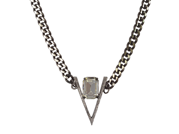 Rectangle Crystal & 'V' Shape Pendant Necklace