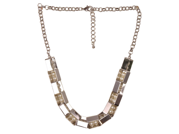 Silver Blocks & Pearls Short Necklace
