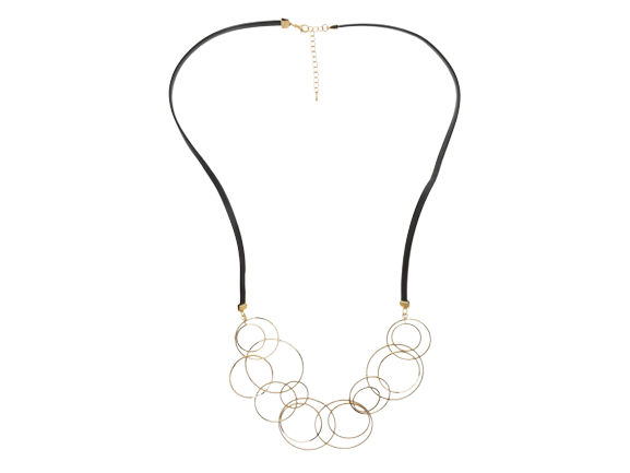 Multi Gold Rings Faux Leather Necklace