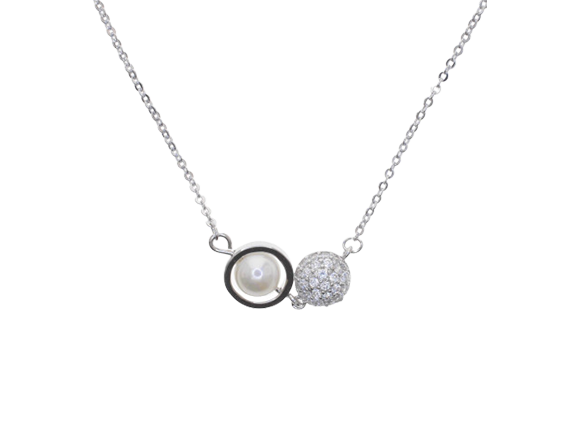 Rhinestone Circle Pendant Necklace - Silver