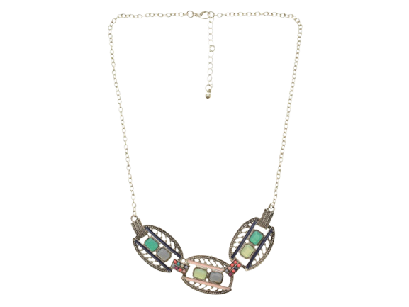 Silver Multi Stones Short Necklace