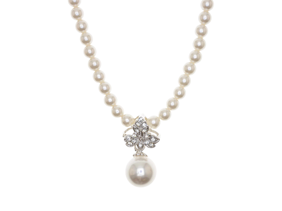 Silver Embellished Leaves & Pearl Pendant Necklace
