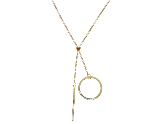 Gold 'I' 'O' Long Pendant Necklace
