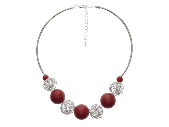 Silver & Black / Red Beaded Necklace