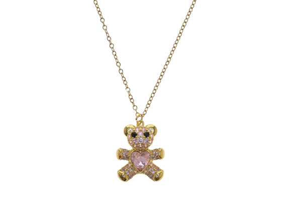 Crystal Embellished Bear Gold Pendant Necklace
