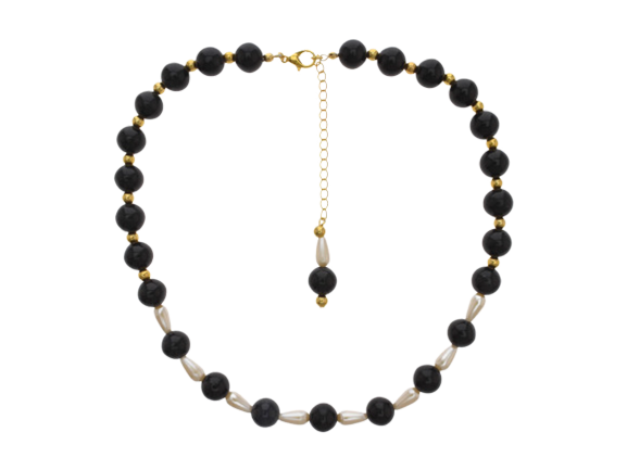 Gold & Black Pearl Short Necklace