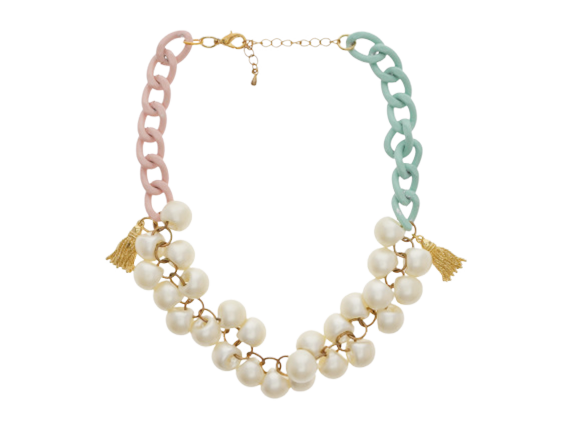 Green & Pink Chain Necklace with Pearls