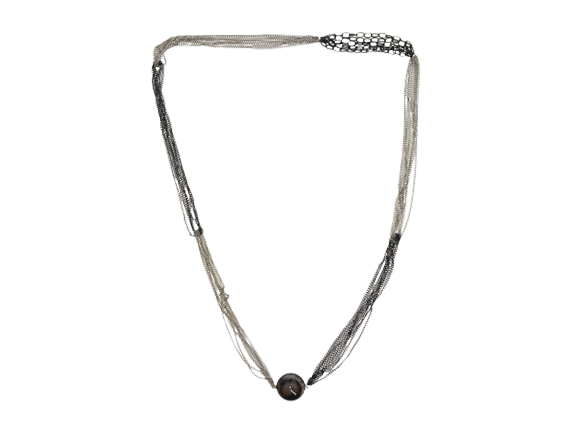 Black & Silver Multi Chain Stone Pendant Necklace