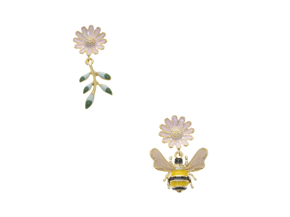 Flower & Bee Drop Earrings