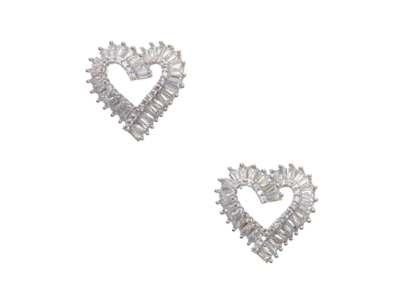 Silver Embellished Hearts Stud Earrings (Silver Plated)