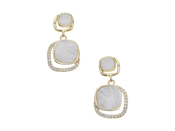 Marble Effect Stones Linear Drop Earrings (Silver Plated)