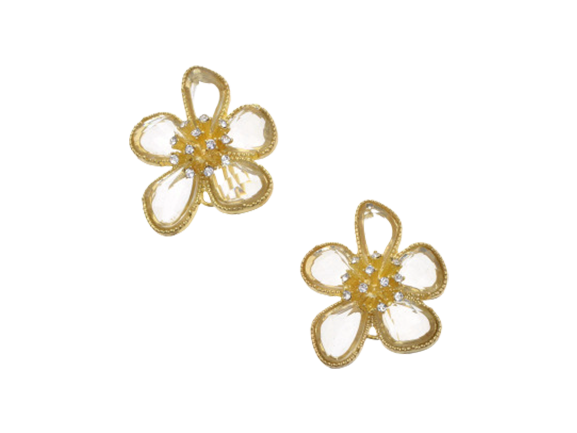 Crystal Flowers Gold Drop Earrings (Silver Plated)