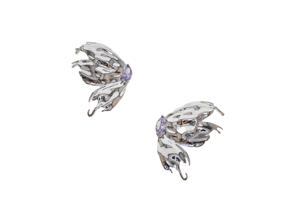 Silver Butterfly Wings with Purple Crystal (Silver Plated)