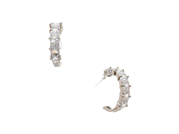 20mm Silver Crystals Huggie Hoop Earrings (Silver Plated)
