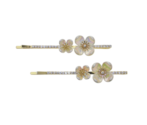 Double Flower Crystal Hair Pin- 2 packs