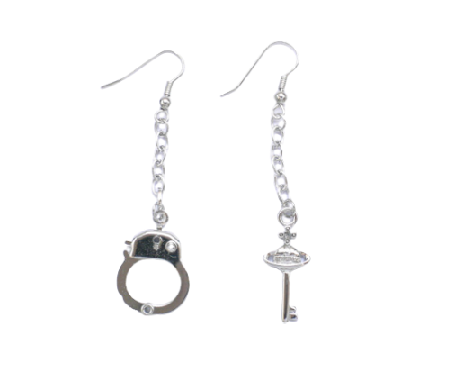Silver Handcuff and Key  Drop Earrings