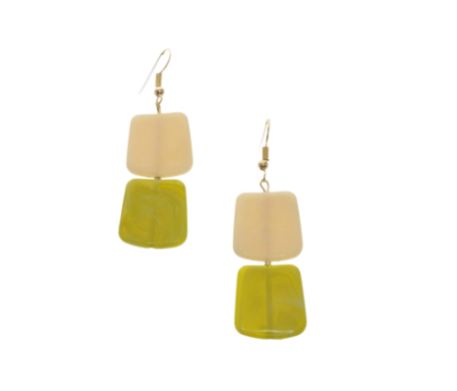Green and Beige Square Resin Drop Earrings