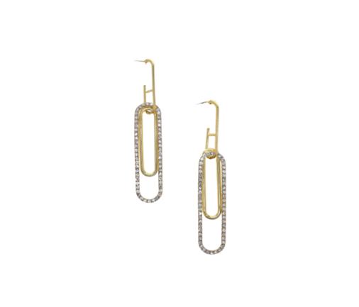 Gold Oval Outline with Faux Crystal Drop Earrings
