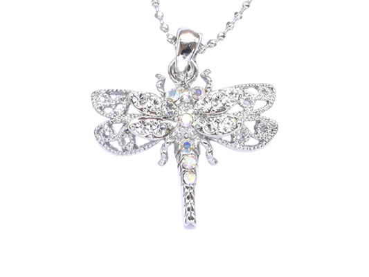 Rhinestone Dragonfly Pendant Necklace