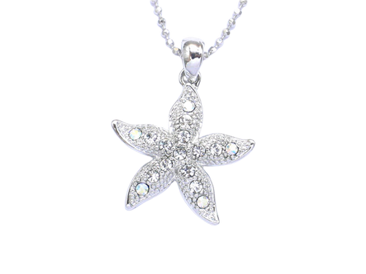 Rhinestone Flower Pendant Necklace - Silver