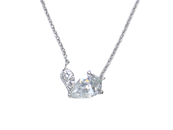 Rhinestone Teardrop Pendant Necklace - Silver