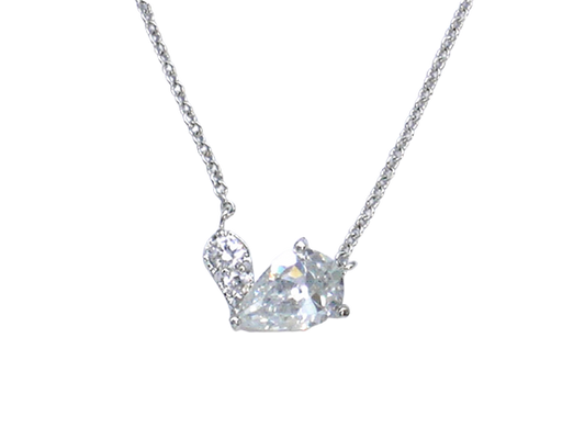Rhinestone Teardrop Pendant Necklace - Silver