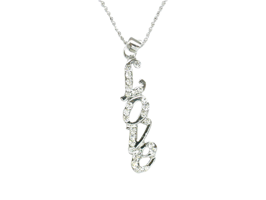 Linear 'LOVE' Embellished Pendant Necklace
