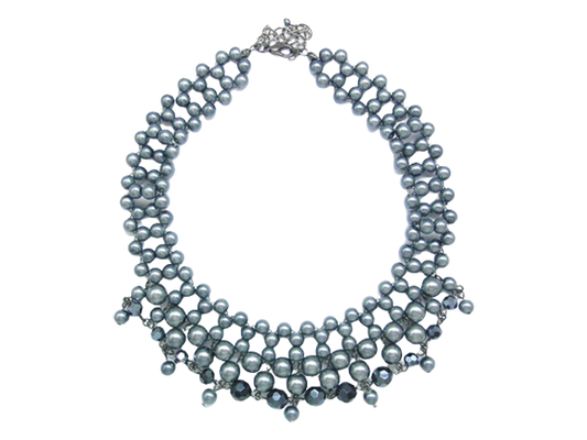 Multi Layers Dark Blue Pearls Short Necklace
