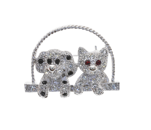 Cat Dog Swing Metal Brooch