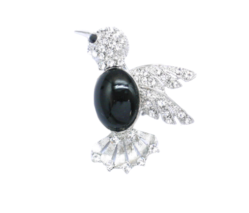 Black Faux Crystal Bird brooch