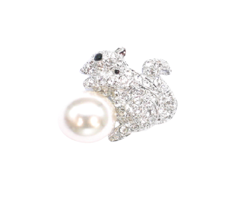 Squirrel Faux Pearl Metal Brooch