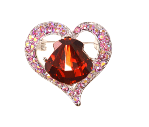 Heart Red Faux Crystals Brooch