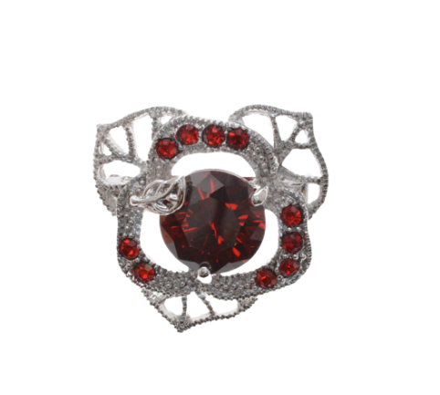 Red Flower Metal Brooch