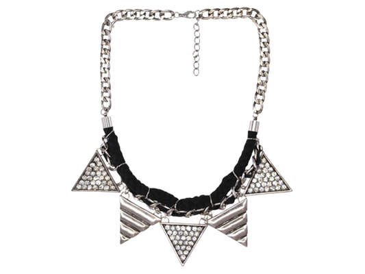 Silver Embellished Triangle Short Necklace