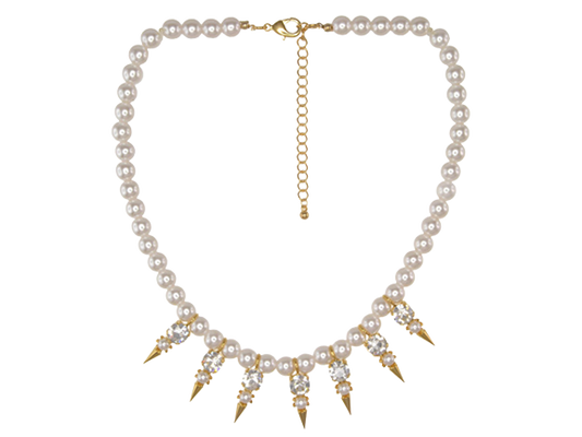 Gold Pyramid Bottom Pearl Short Necklace