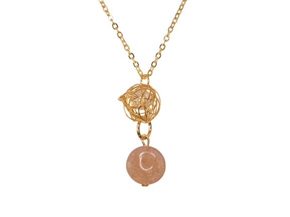 Pink Crystal Circle Pendant Necklace