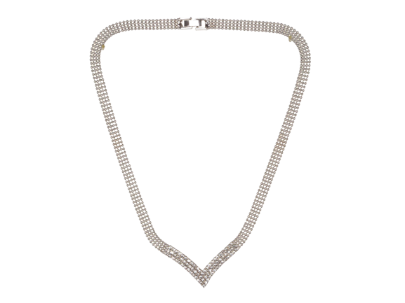 Silver Rhinestone 'V' Neck Short Necklace