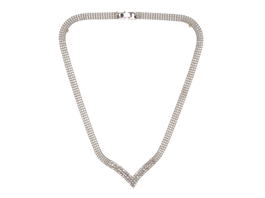 Silver Rhinestone 'V' Neck Short Necklace