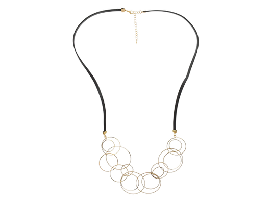 Multi Gold Rings Faux Leather Necklace