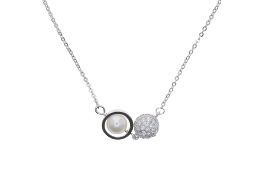Rhinestone Circle Pendant Necklace - Silver
