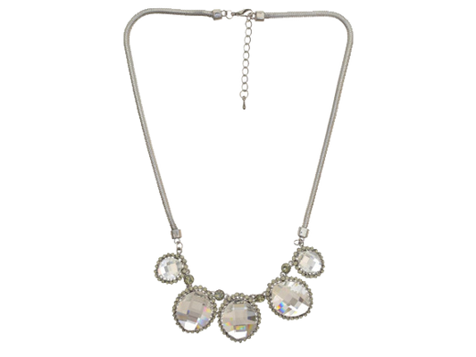 Crystals Pendant Silver Necklace