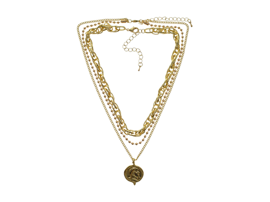 Multi Strand Portrait Coin Pendant Necklaces