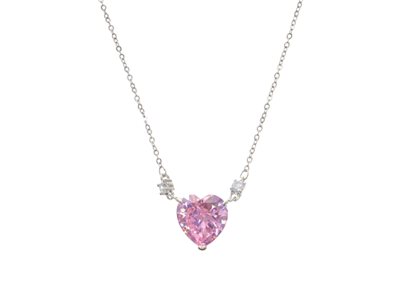 Pink Crystal Heart Pendant Necklace